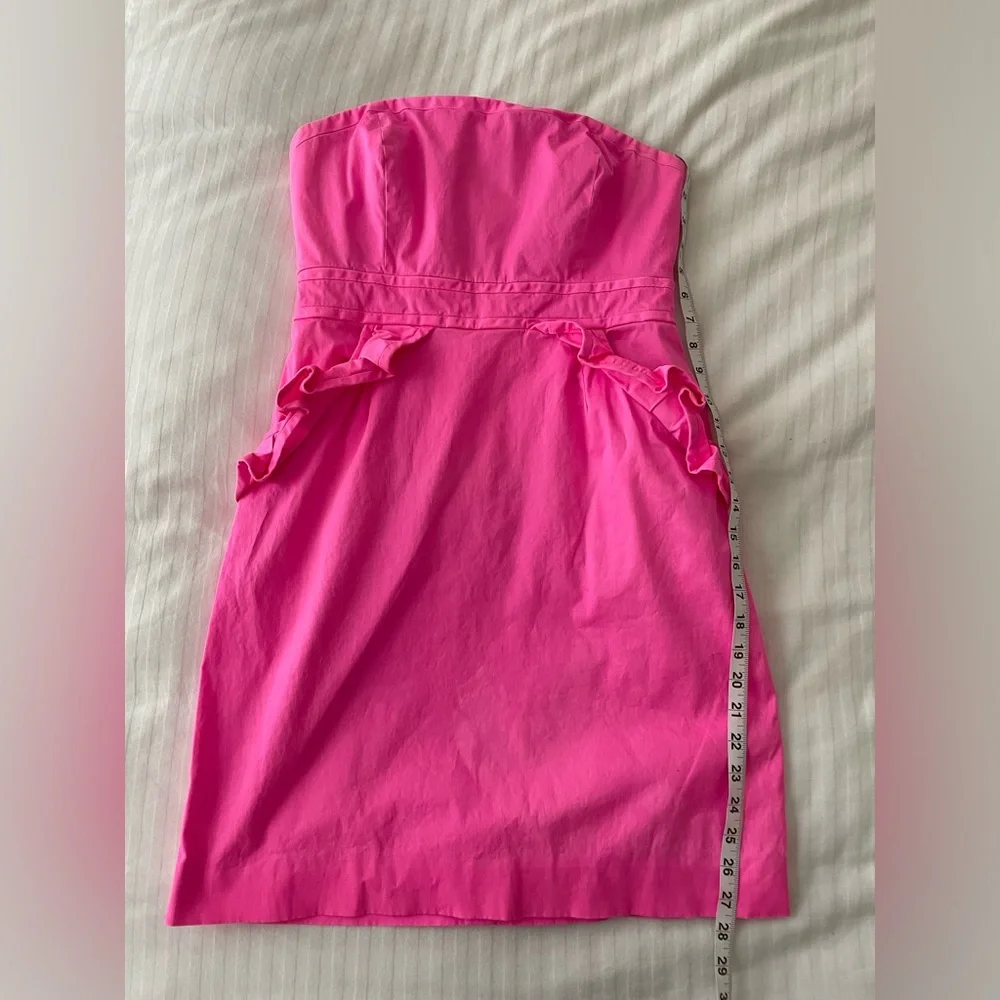 J. Crew Flamenca Neon Hot Pink Strapless Ruffle Cocktail Dress Cotton Sz 6 - Picture 9 of 16